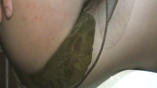 Russian horny blonde shitting in black pantyhose