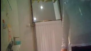 Hidden camera while step sister is pooping