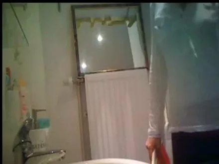 Hidden camera while step sister is pooping