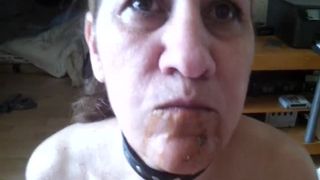 Forced to eat a tiny piece of shit in the morning