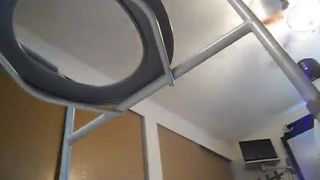 Amateur BBW babe sitting naked on homemade toilet