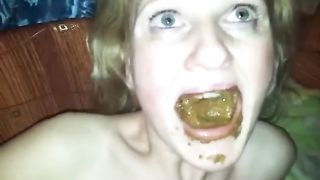 Blonde girlfriend eating poop after great blowjob