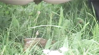 Horny woman decides to take a shit outdoor