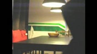 Sexy nerd teen shitting on the kitchen table