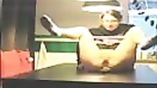 Sexy nerd teen shitting on the kitchen table