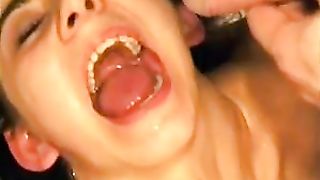 Hot brunette milf sucking dirty cock with shit on her face