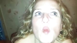 Blonde girlfriend can swallow shit before blowjob