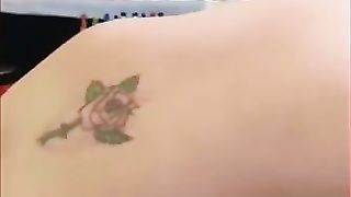 Redhead fat camgirl masturbating with black dildo