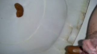 Dropped a long red turd in the toilet