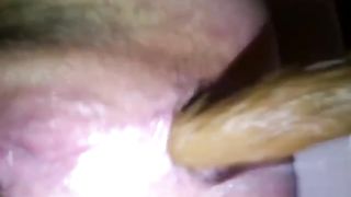 Shaved wife smearing poop on her big tits