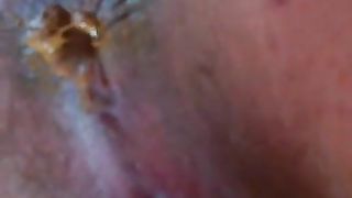 Close up of sexy teen pooping small turd