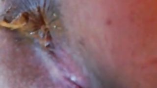 Close up of sexy teen pooping small turd