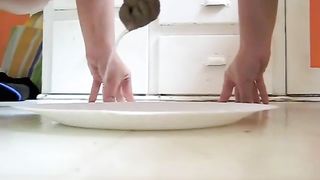 Sexy wife dropped a huge turd on a plate