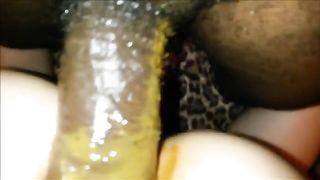 Yellow fresh shit on long black dick