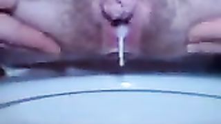 Creampied wife peeing and shitting in toilet