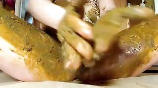 Russian wife masturbating with her own poop
