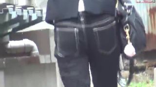 Young Asian girl pooping in public