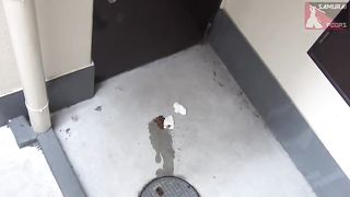 Young Asian girl pooping in public