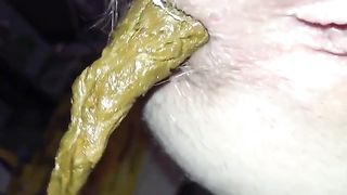 Long yellow shit from milf asshole