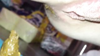 Long yellow shit from milf asshole