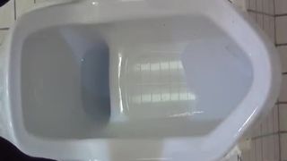 Brown haired Asian teen using public bathroom