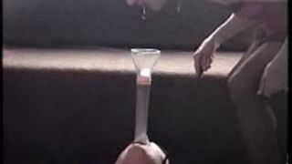 Slave eating poop through a glass tube