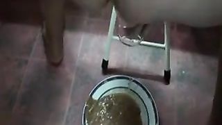 Liquid shit in a metallic plate