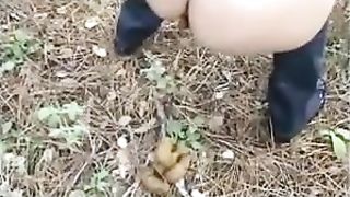 Czech teen pooping in the middle of a forest