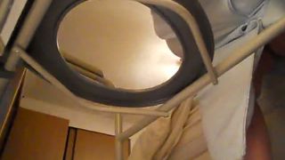 Hot Janet pooping on homemade toilet