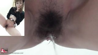 Hairy girl peeing with pressure in public bathroom