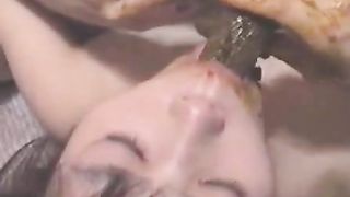 Sexy Asian lesbians licking a long turd