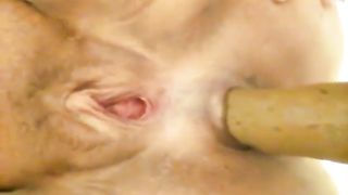 Fat granny pooping a long turd