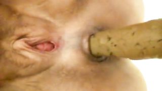 Fat granny pooping a long turd