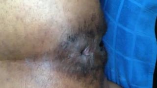 Hairy black girl pooping in doggy style