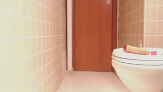 Hot girl licking shit from a dildo