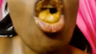 Fat ebony paid to smear poop