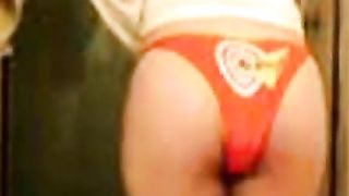 Skinny girl pooping in red panties