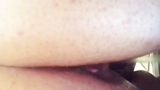 Busty American granny pooping in close up