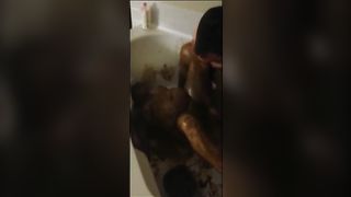 Amateur chubby couple smearing shit