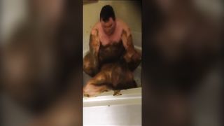 Amateur chubby couple smearing shit