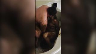 Amateur chubby couple smearing shit