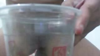 Horny babe licking shit from her dildo