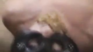 Mouth full of fresh poop with lucky slave