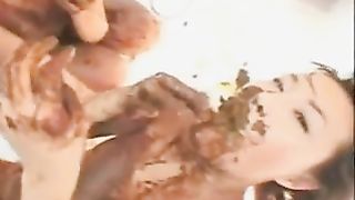 Beautiful lesbians kissing with scat