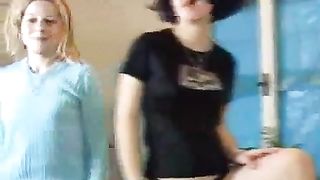 Two horny lesbians pooping together