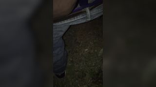 Ebony girl pooping outdoor on the ground