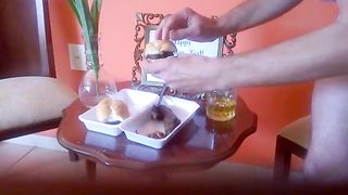 Amateur sexy milf eating poop with bread