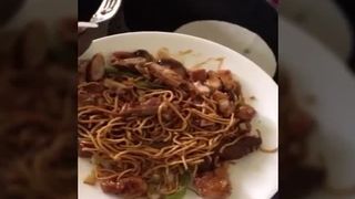 Black diva eating pasta and pooping after that