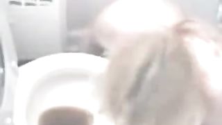 Blonde wife eating poop from toilet