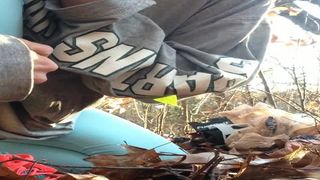 Fat girl shitting in blue tights